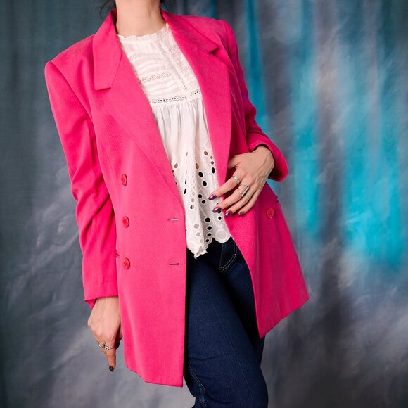Vintage Ellen Tracy for Linda Allard 80's Hot Pink 100% Silk Blazer Jacket Size - Picture 5 of 12